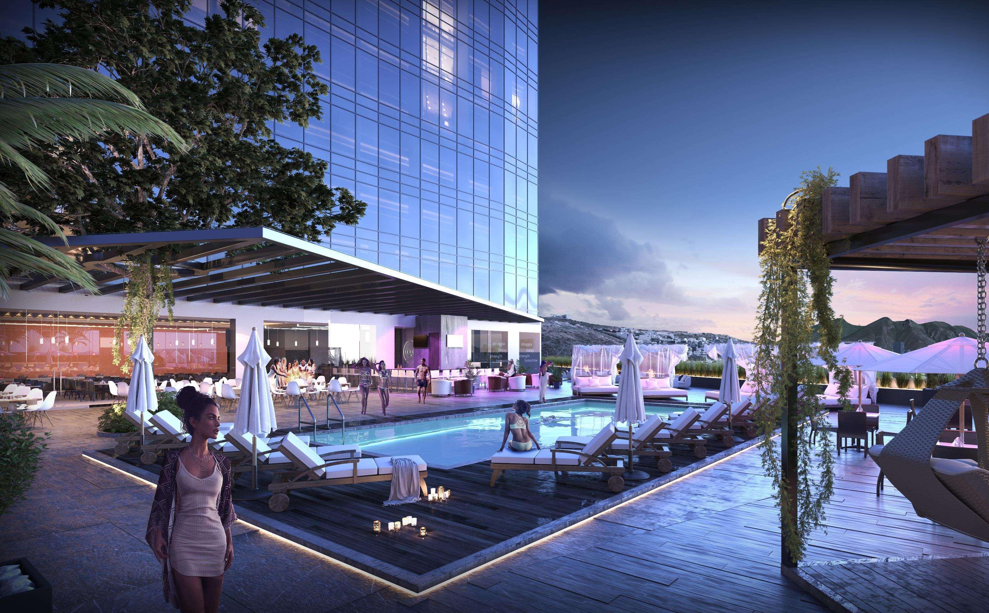 ホテル Camino Real Fashion Drive Monterrey サン・ペドロ・ガルサ・ガルシーア エクステリア 写真 The pool at the rooftop
